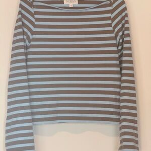 Nation LTD Brown and Blue Striped Long Sleeve Top
